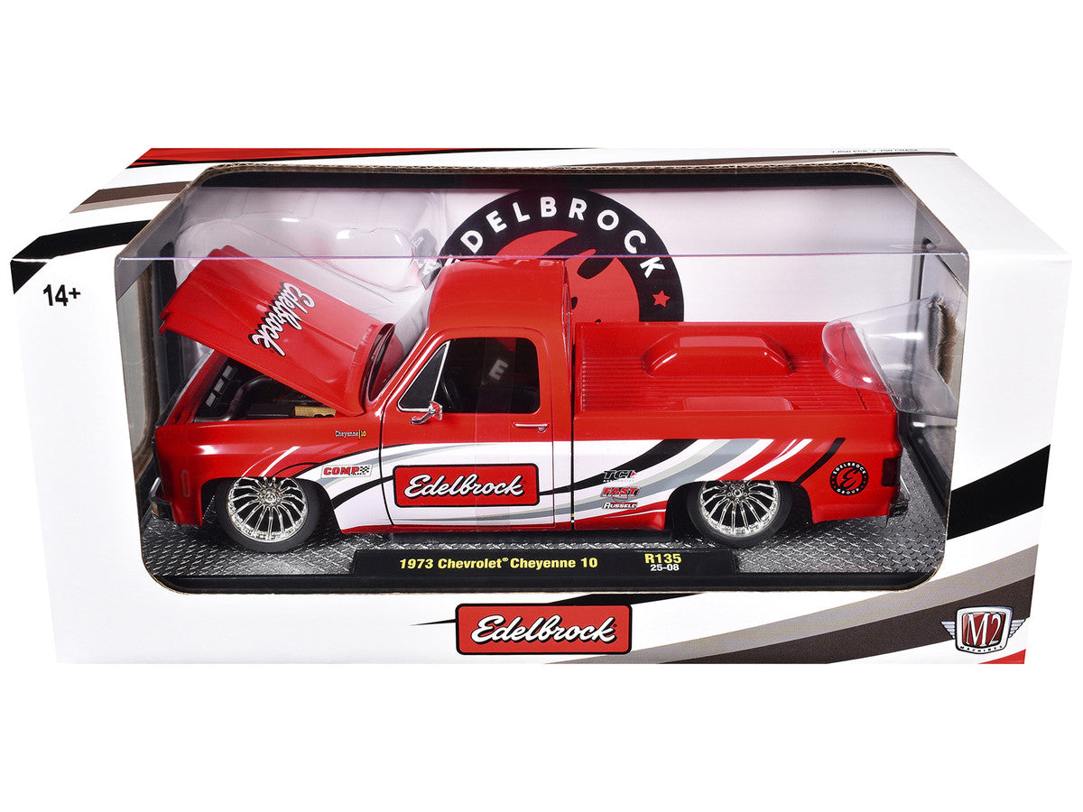 1973 Chevrolet Cheyenne 10 Pickup Truck "Edelbrock" Red with Graphics Limited Edition to 7850 pieces Worldwide 1/24 Diecast Model Car by M2 Machines