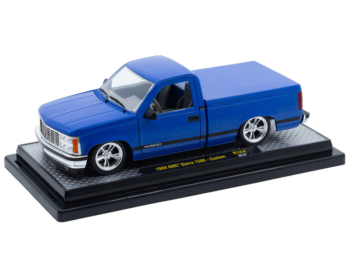 1988 GMC Sierra 1500 Custom Pickup Truck Blue Metallic with Black Stripes Limited Edition to 4850 pieces Worldwide 1/24 Diecast Model Car by M2 Machines