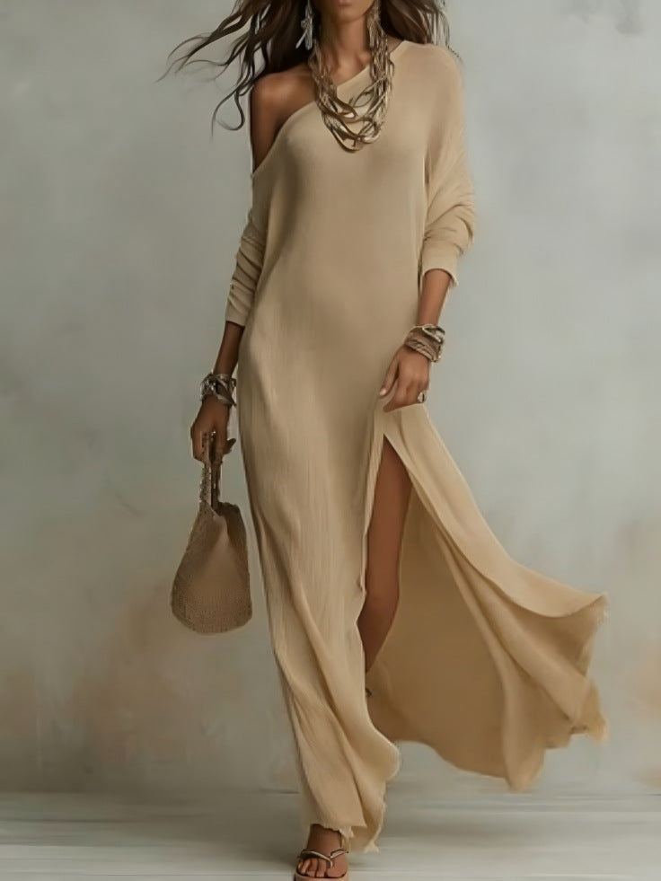 Elegant Long-Sleeve Knitted Split Dress For Women