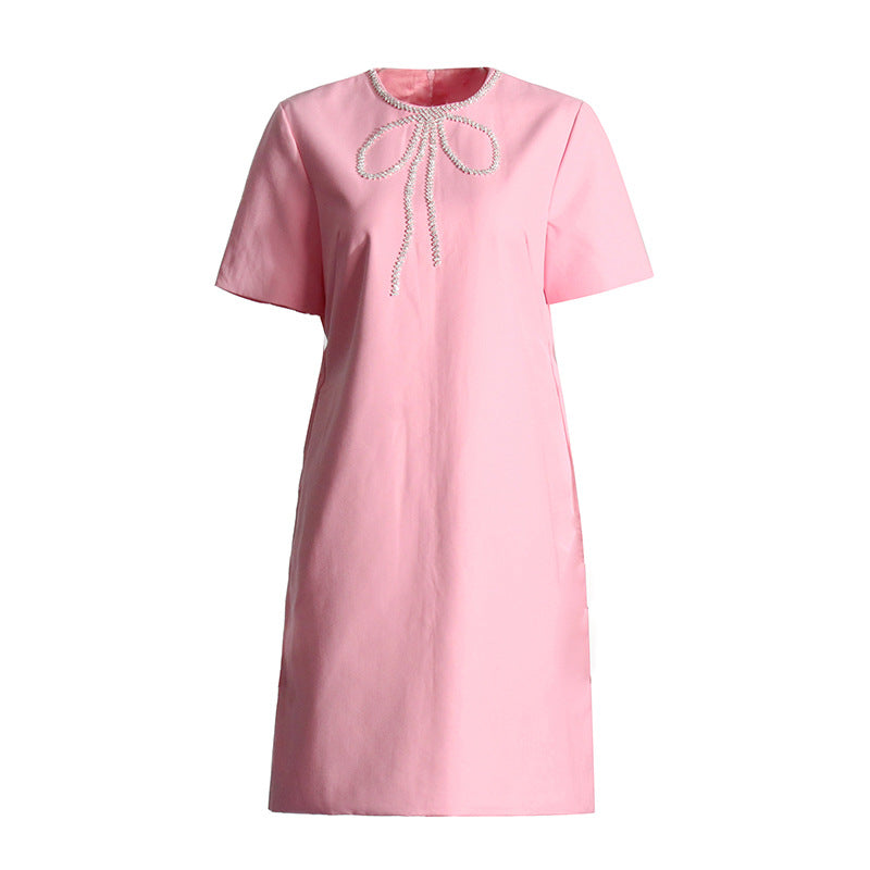 Bow Design Short Sleeve Dress Women