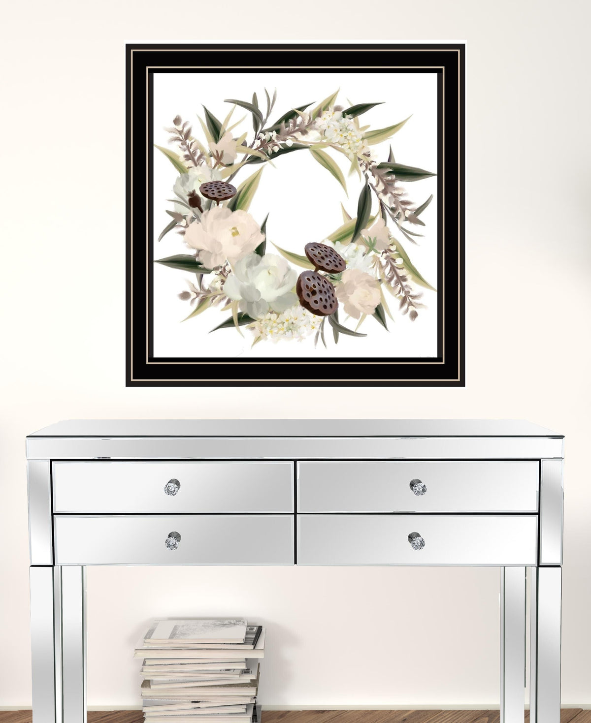 Set Of Two BOHO Pumpkins and Flowers 1 Black Framed Print Wall Art