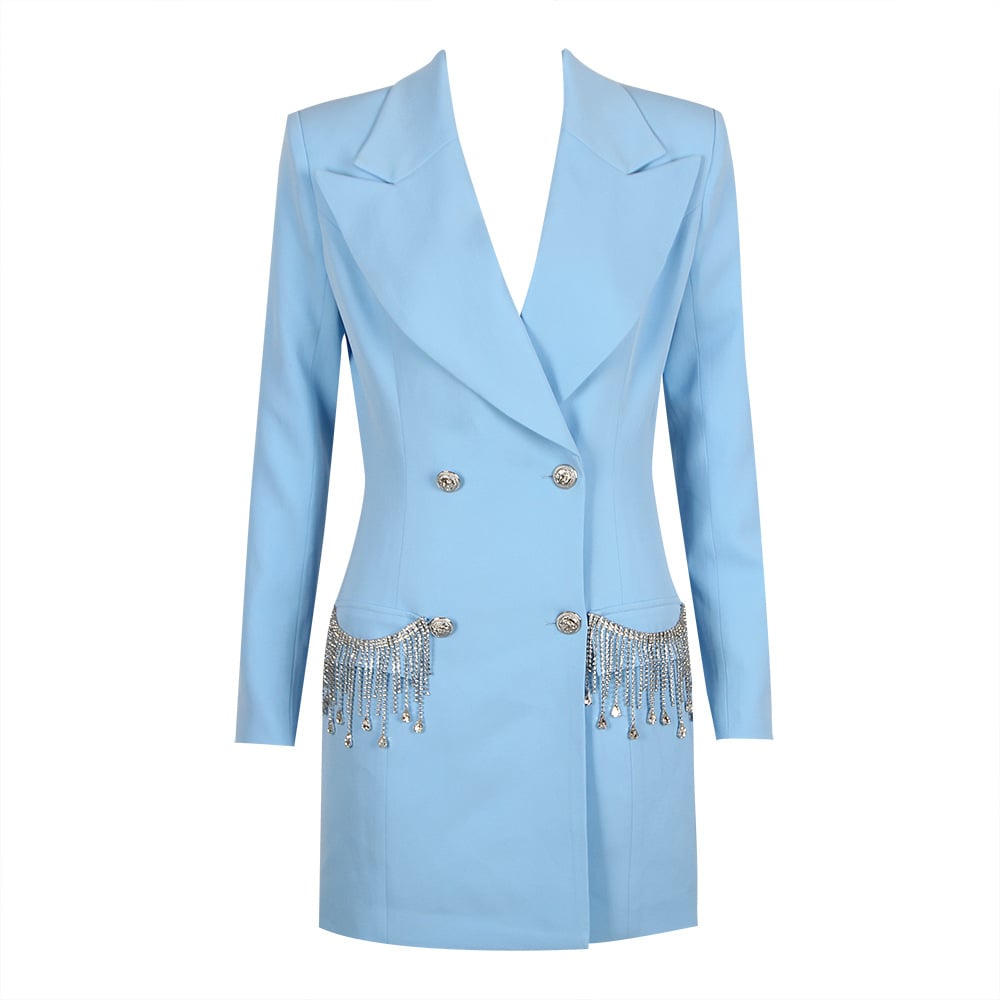 Women's Long-sleeved V-neck Tassel Diamond Jacket