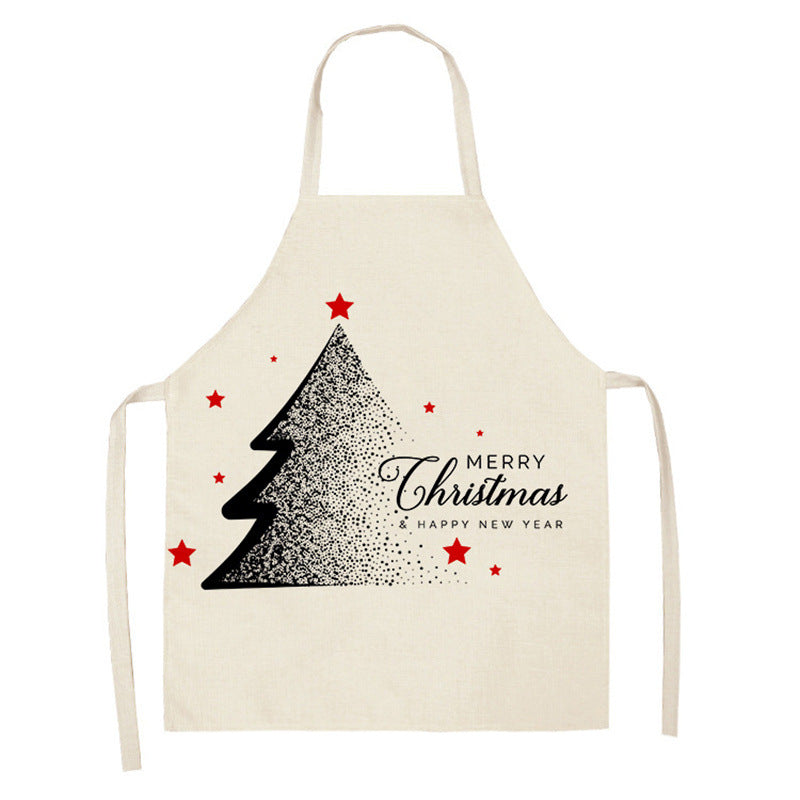 Christmas Deer Art Pattern Female Cleaning Home Cooking Kitchen Apron Chef Ear Cotton Linen