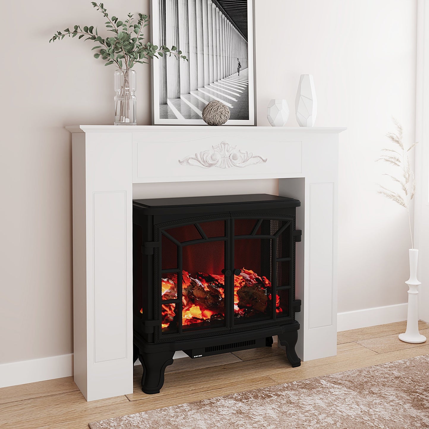 Freestanding Fireplace Surround, Modern Fireplace Mantel with Leg for Electric Fireplaces, 44.7" W x 40" H, White