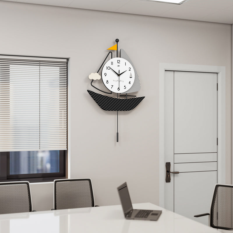 Modern Sailboat Pendulum Wall Clock Nautical Living Room Decor