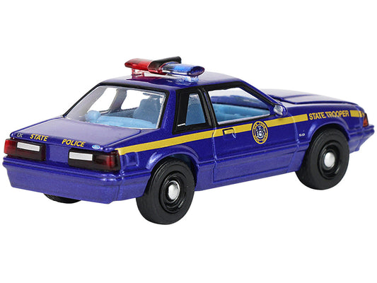 1988 Ford Mustang "New York State Police" Blue with Yellow Stripes and Blue Interior "Hot Pursuit" Series 8 1/64 Diecast Model Car by Greenlight