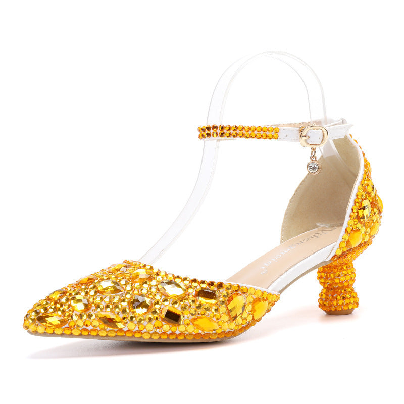 Low-Top Summer New Blue Color Pointed Gourd Heel Rhinestone Multi-Color Fashion Wedding Banquet Women's Shoes