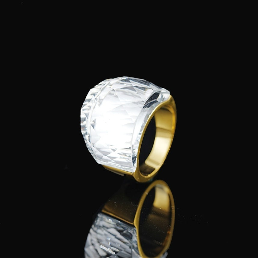 Stainless Steel Diamond-shaped Exaggerated Gemstone Ring For Men