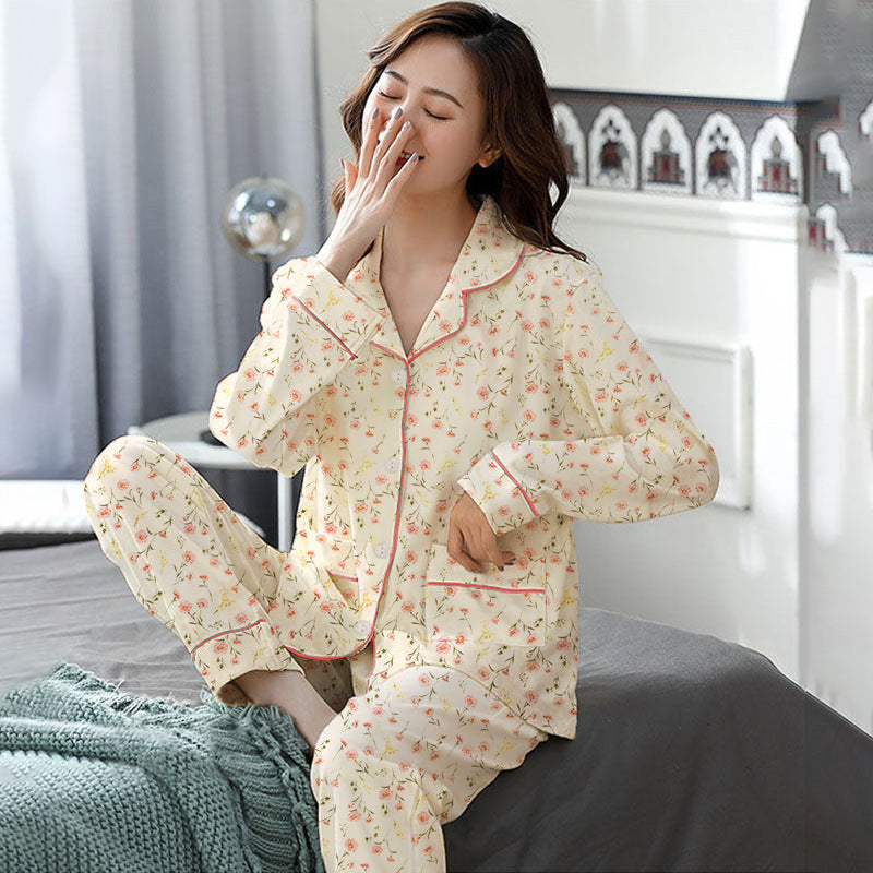 Elegant Women's Autumn And Winter Cotton-like Long Pajamas Two-piece Set
