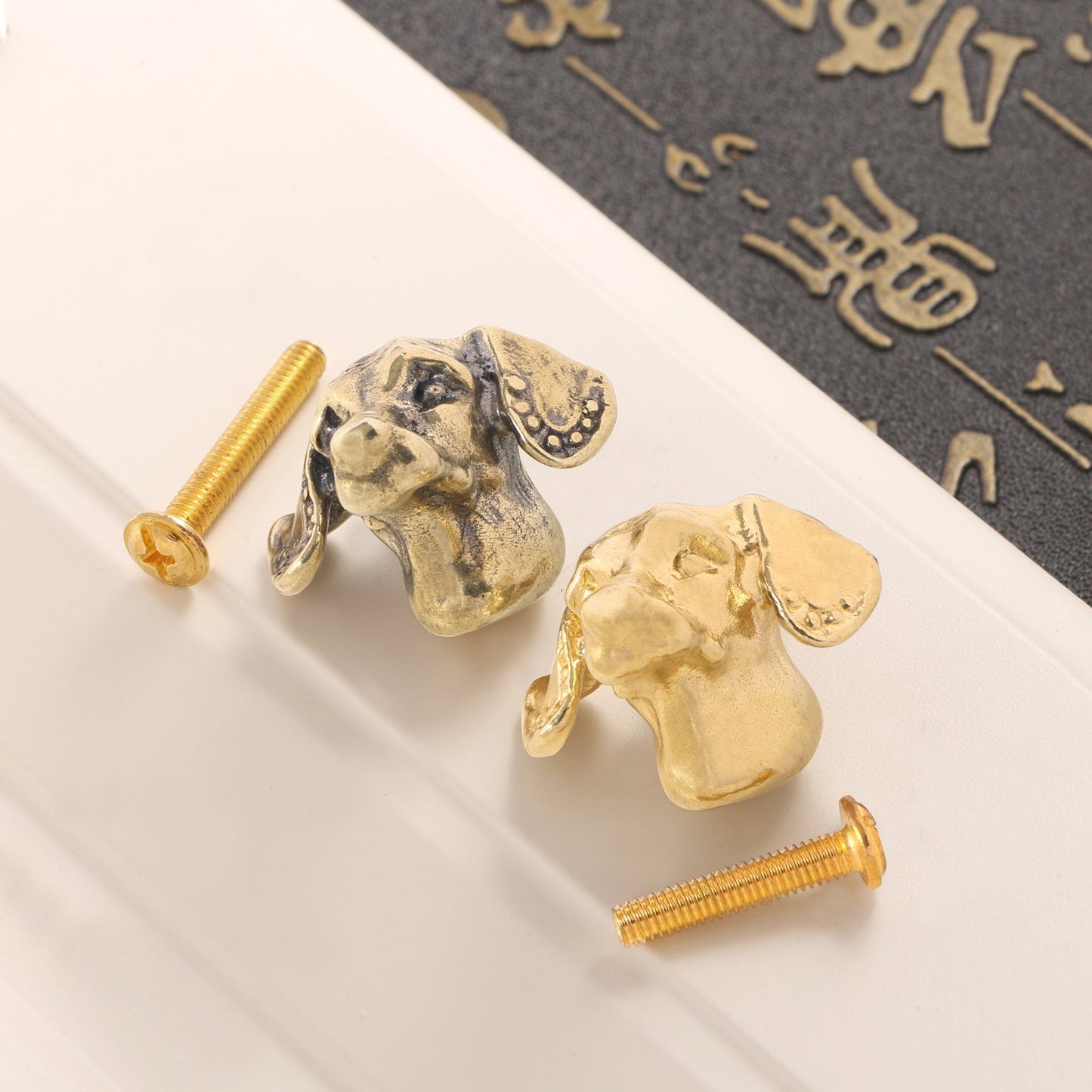 Solid Brass Doberman Dog Head Cabinet Knob Creative Animal Drawer Pull Handle For Kitchen Cupboard Furniture Hardware Decor