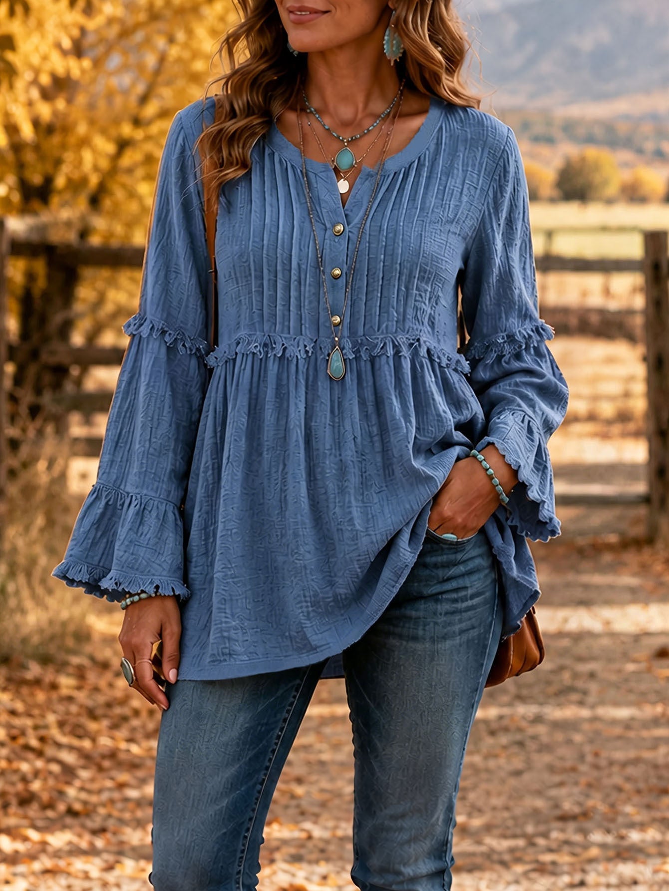 Lace-trimmed Loose-fit Shirt With Tassel Patchwork Top