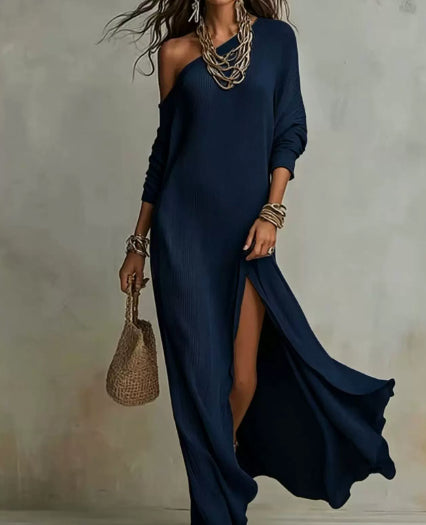 Elegant Long-Sleeve Knitted Split Dress For Women