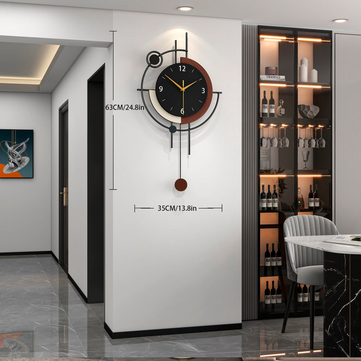 Modern Metal Wall Clock Geometric Decorative Pendulum Home Decor