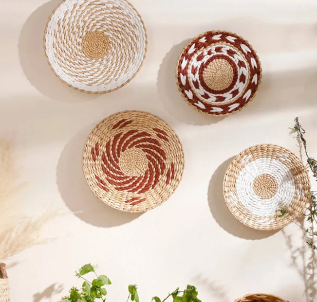 Woven Straw Wall Decor Round Living Room Ornament Wall Hanging