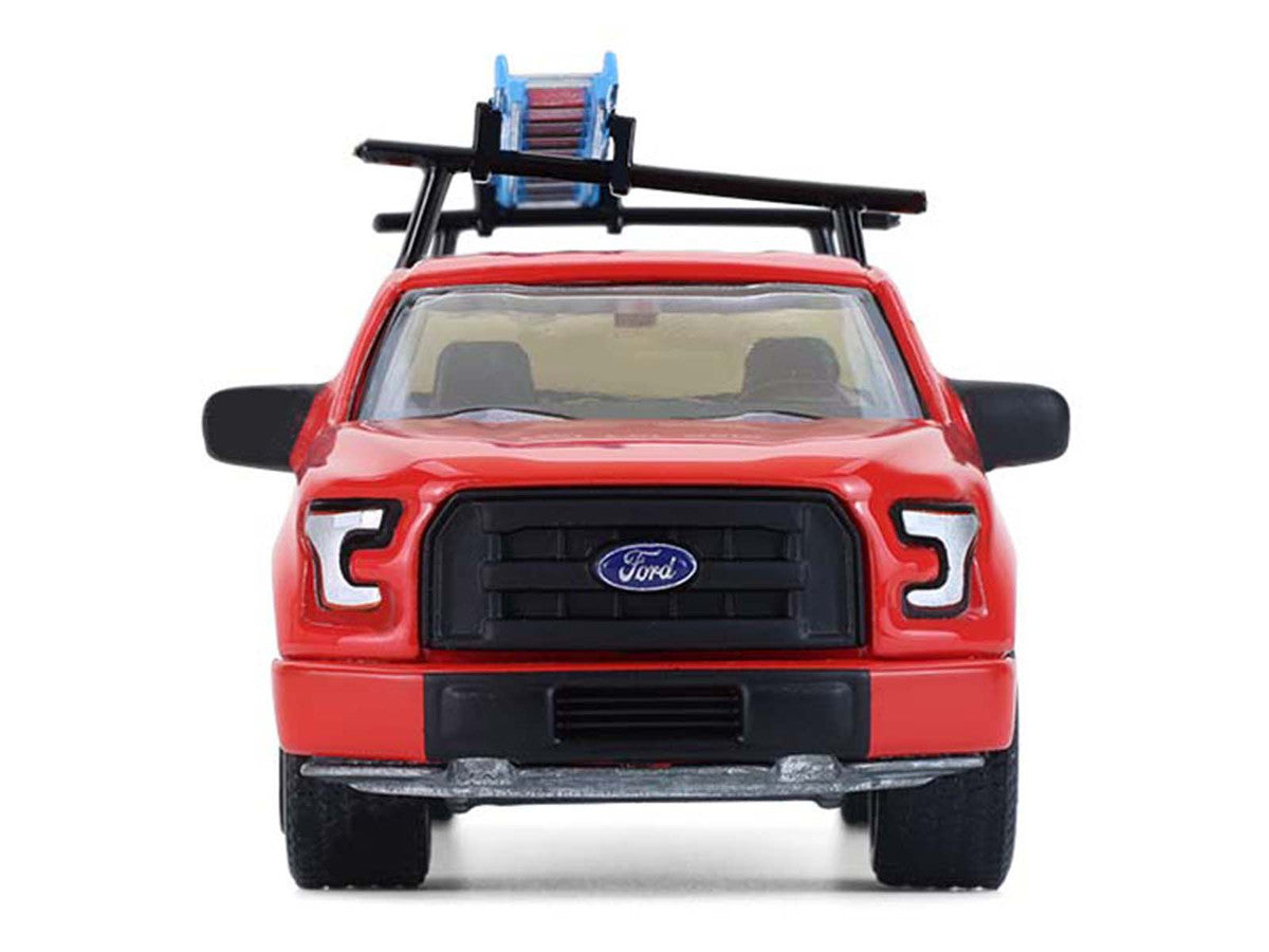 2015 Ford F-150 Pickup Truck with Ladder Rack Red with Black Stripes "Down on the Farm" Series 11 1/64 Diecast Model by Greenlight