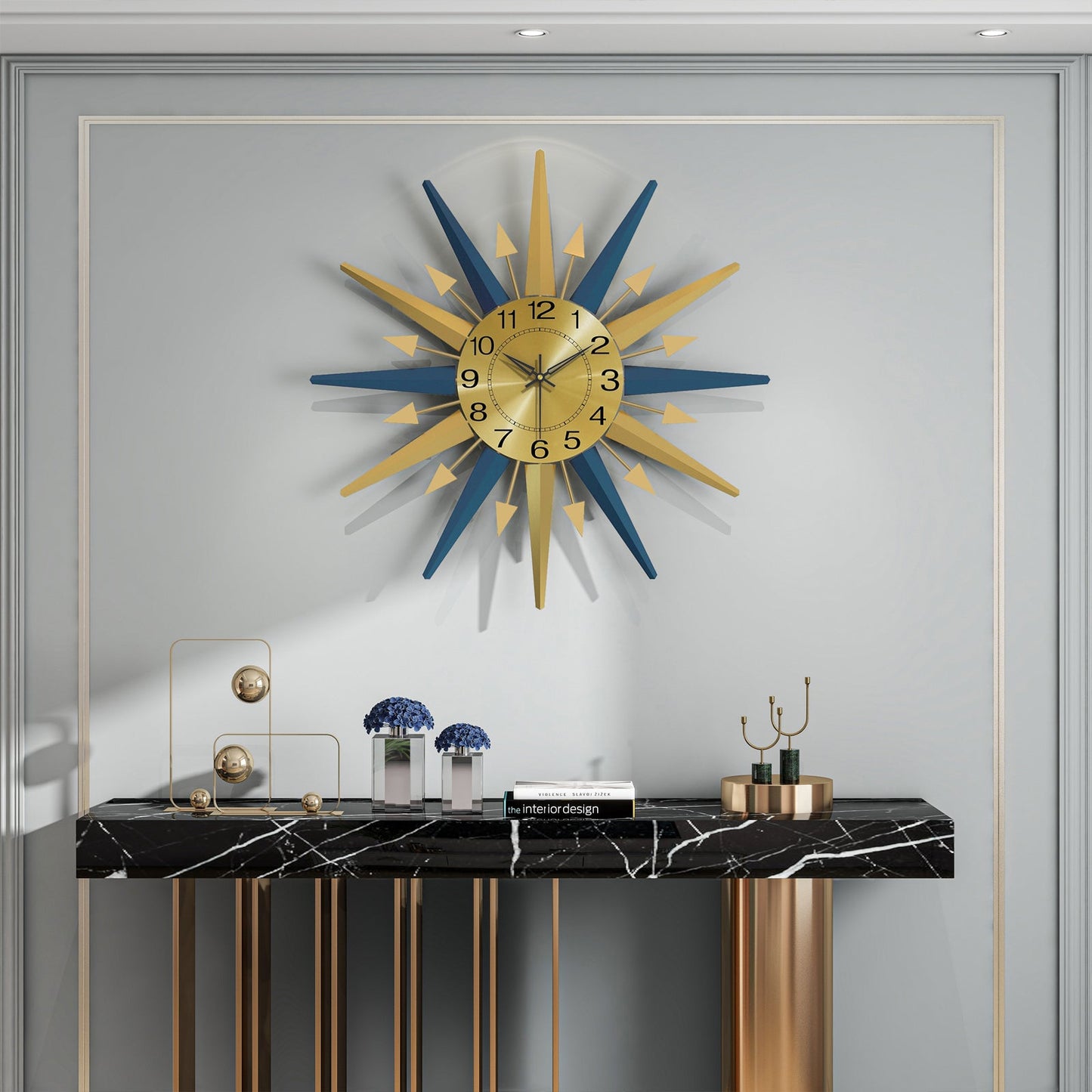 Sunburst Wall Clock Metal Modern Decorative Home Decor