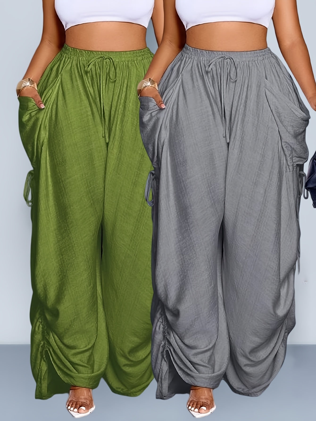 Retro Punk-style Drawstring Pleated High-waisted Wide-leg Pants
