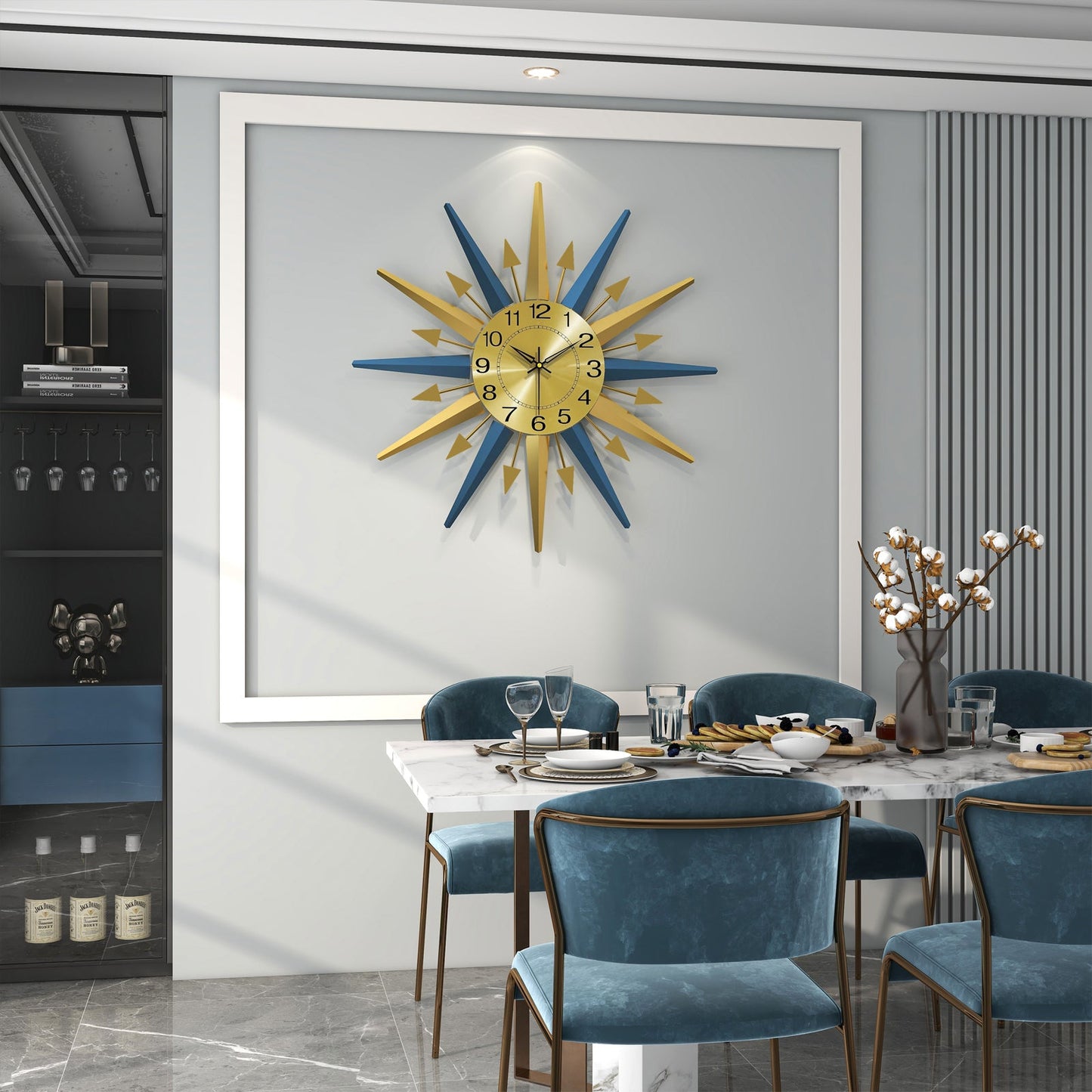 Sunburst Wall Clock Metal Modern Decorative Home Decor