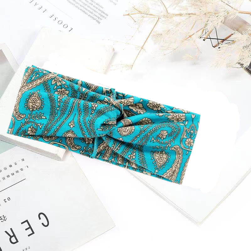 Sweat-absorbent And Anti-perspirant Bundled Headband With Wide-brimmed Print Headband