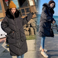 Maternity Cotton Jacket with Hood and Fur Collar