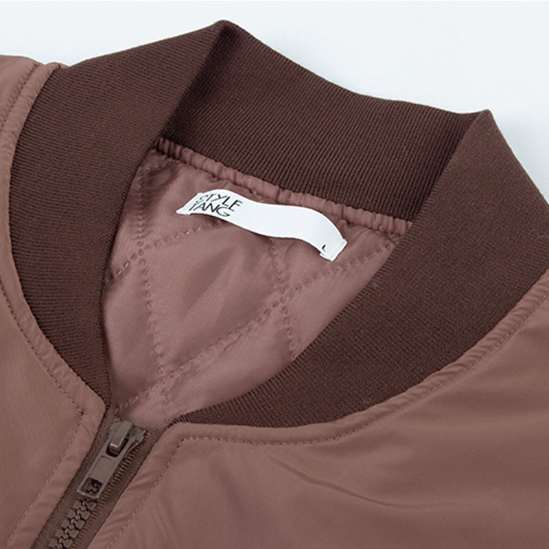 American Retro Coffee Color Short Baseball Cotton Coat Women