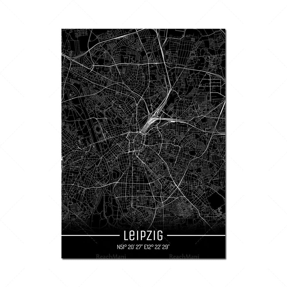 Map Black Line Poster Canvas Painting Home Decor Wall Art