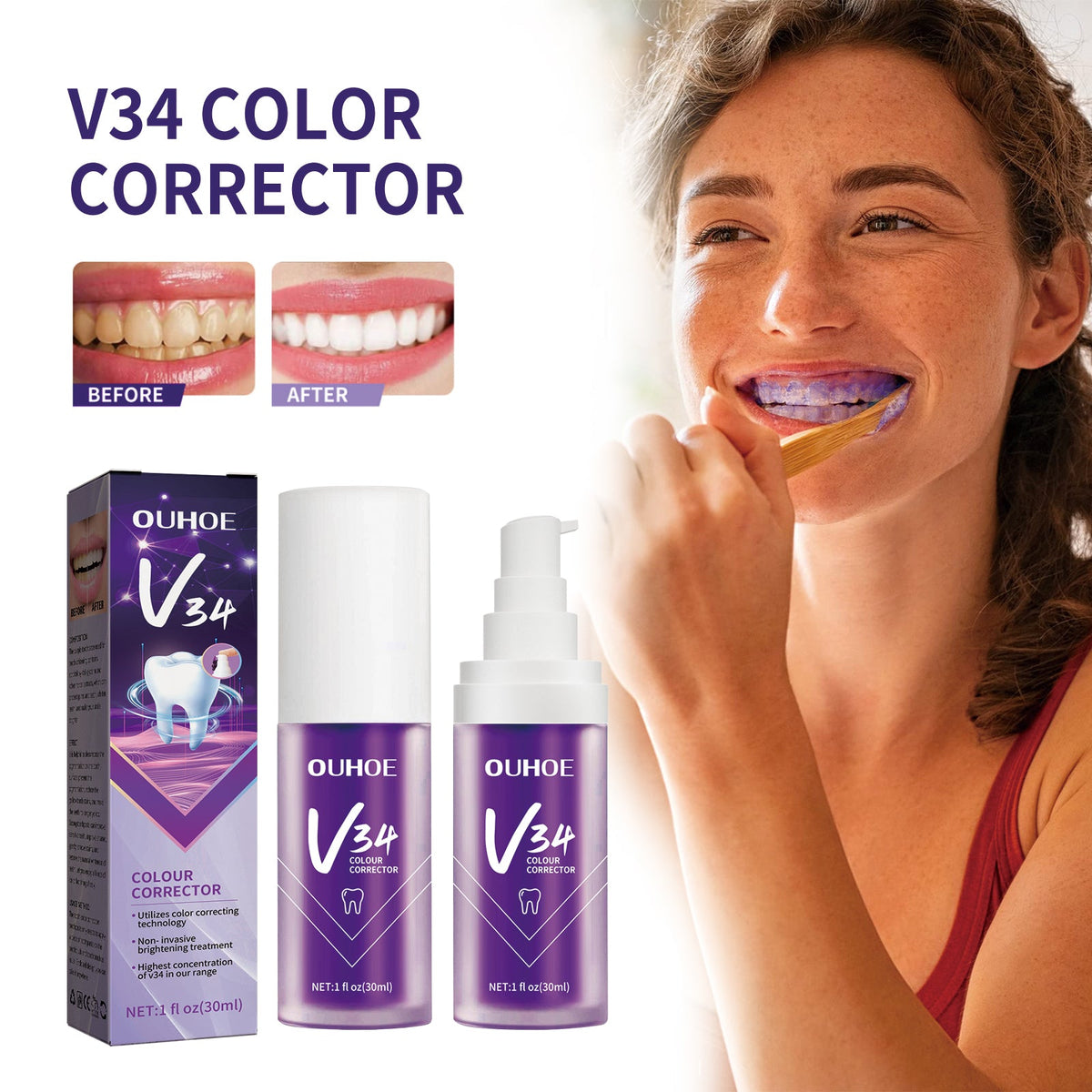 V34 Purple Bright White Toothpaste 30ml  1box