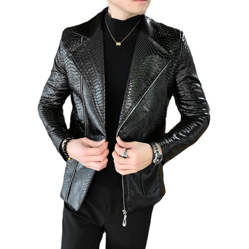 Stylish Casual Spring Autumn Zipper Leather Jacket for Men