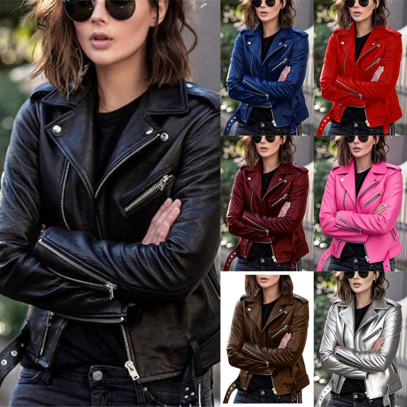 Women's Short Women's Leather Jacket Coat Jacket Pu