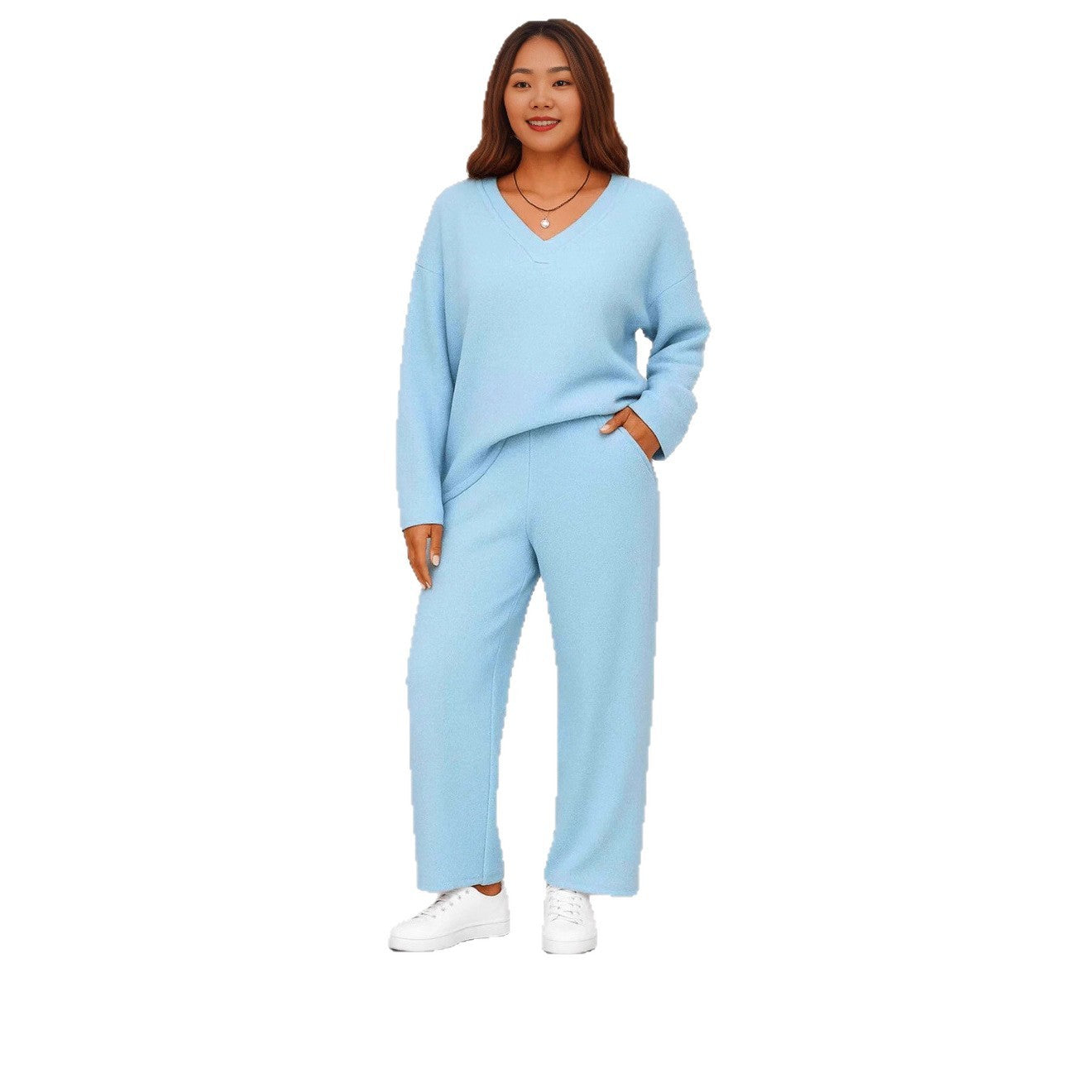 V-neck Wool Loose Pockets Leisure Suit Two-piece Pajamas