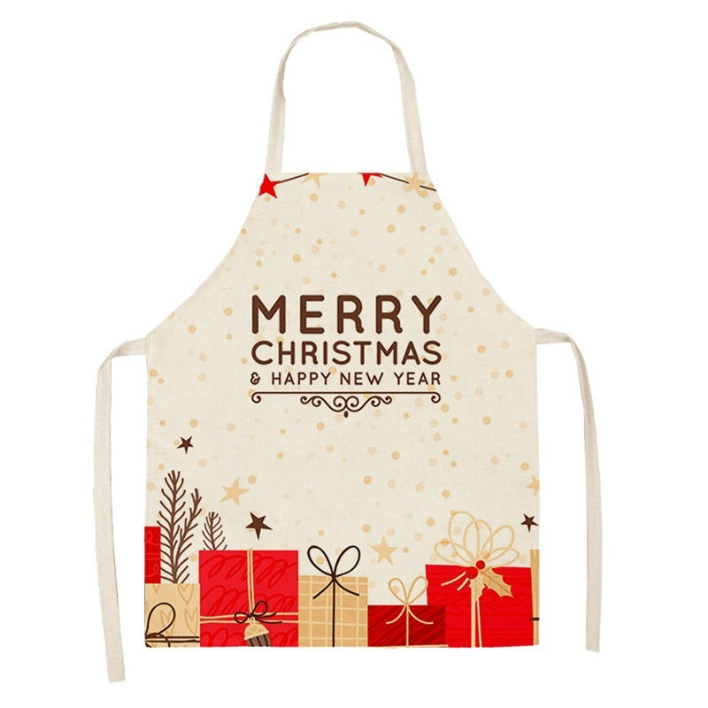 Christmas Deer Art Pattern Female Cleaning Home Cooking Kitchen Apron Chef Ear Cotton Linen