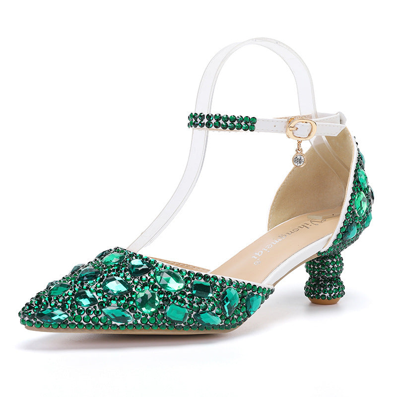 Low-Top Summer New Blue Color Pointed Gourd Heel Rhinestone Multi-Color Fashion Wedding Banquet Women's Shoes