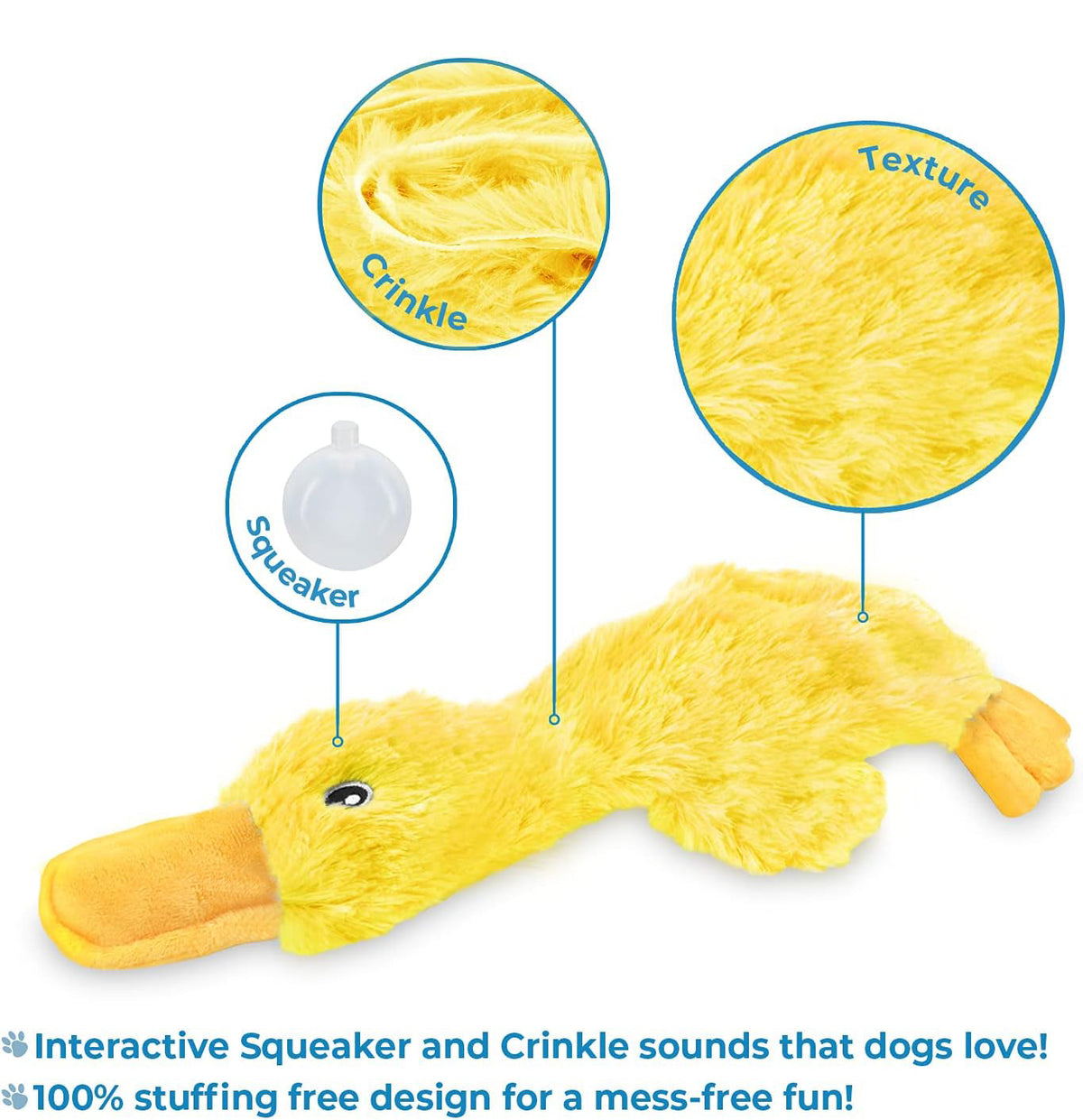Best Pet Supplies Interactive Squeaky Dog Toy - Crinkle Duck, Yellow  Stuffing-Free Or Stuffed Body, Soft, Squeaks & Crinkles, No Mess, Perfect For Moderate Chewers, Toss And Fetch Play