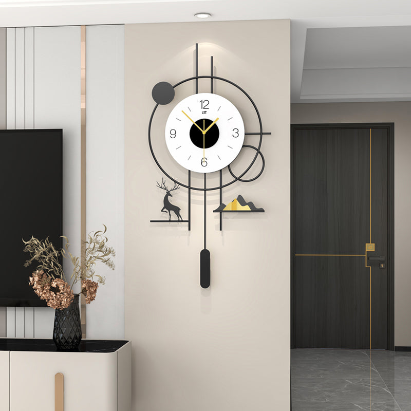 Modern Geometric Deer Pendulum Wall Clock Minimalist Living Room Decor