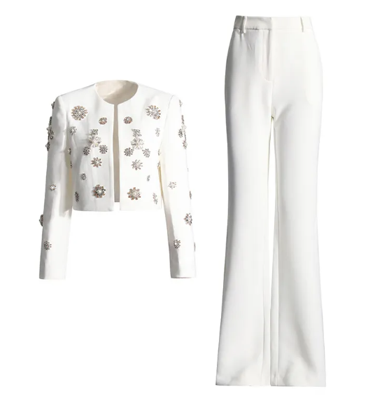 Women's Fashion Side-Slit Bootcut Trousers Suit Set (Jacket + Pants)