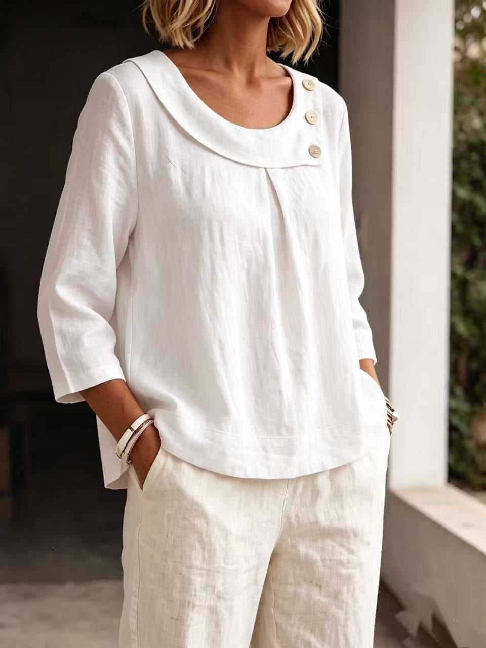 Casual Round-neck Shirt, Loose-fitting Top For Women