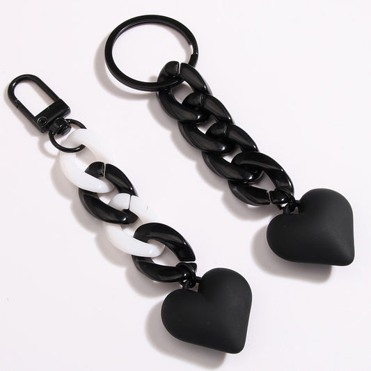 Black Blue Chain Love Heart Xiaohongshu Car Key Ring Hanging Ornaments