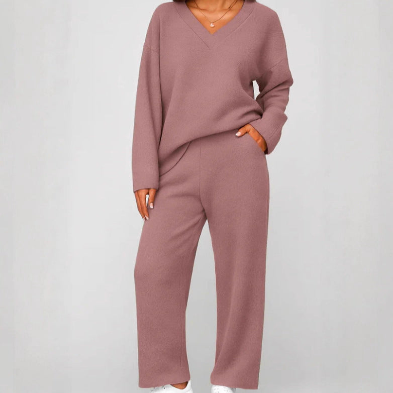 V-neck Wool Loose Pockets Leisure Suit Two-piece Pajamas