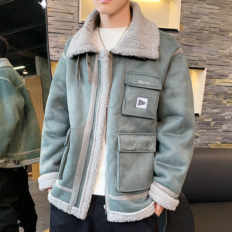 Multi-Pocket Harajuku Work Jacket with Sherpa Lining