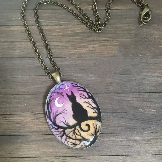 Women's Starry Night Cat Resin Pendant