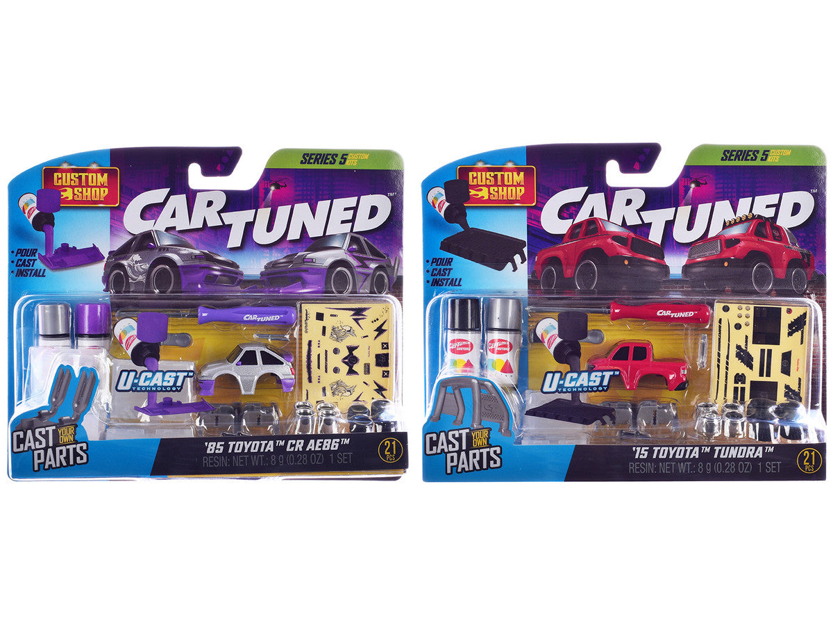 1985 Toyota CR AE86 Silver Metallic and 2015 Toyota Tundra Pickup Truck Red "Custom Shop" Series #5 Set of 2 Cars Diecast Model Cars by CarTuned