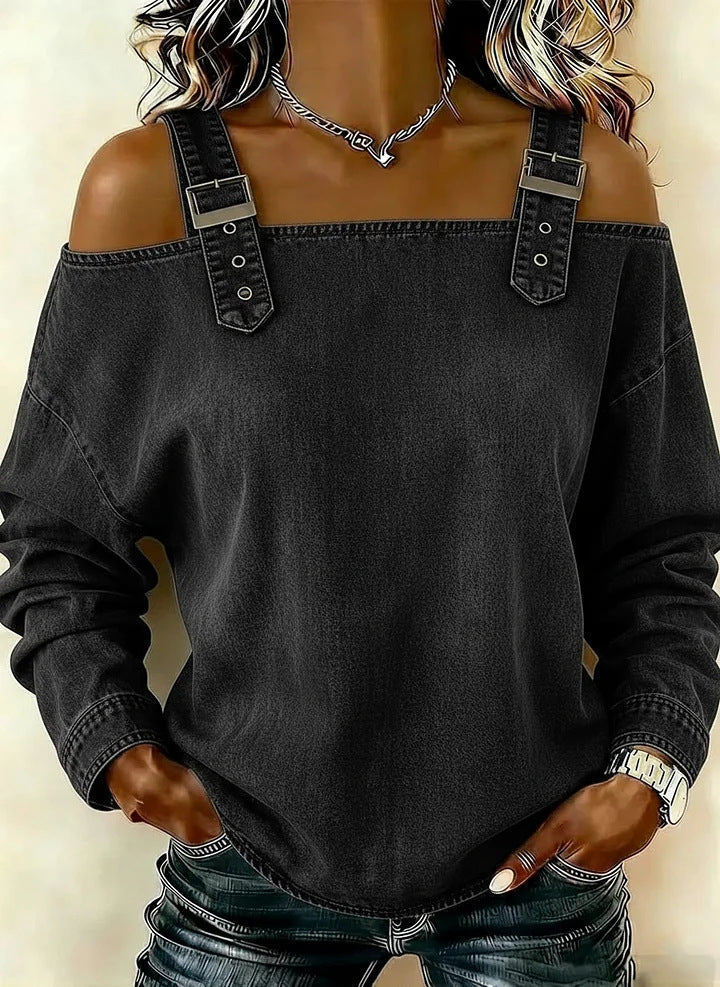 Halter-neck Off-shoulder Long-sleeve Top