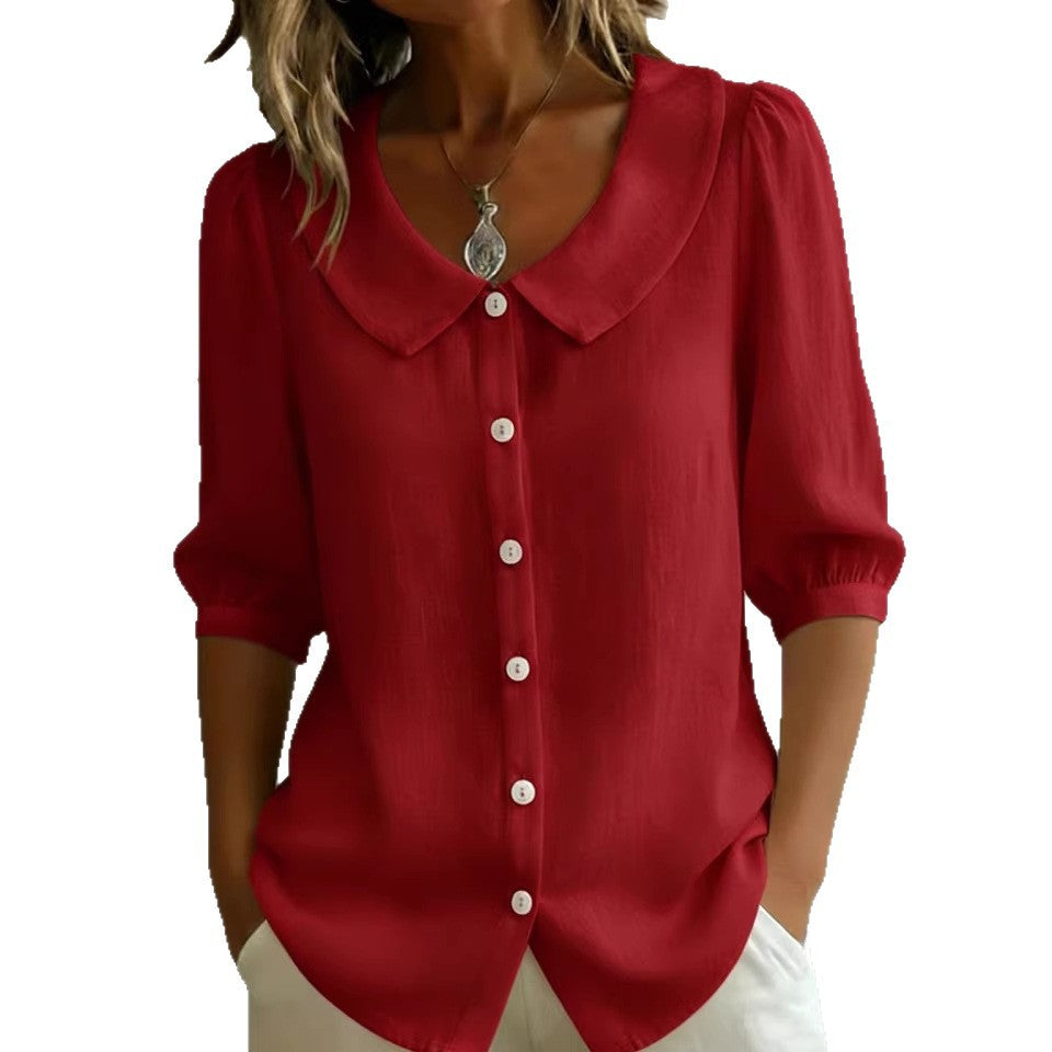 Collared Short-sleeve Blouse Fashion Casual Versatile Loose Shirt Women's Clothing