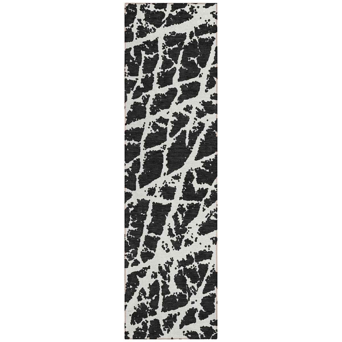 8' Runner Black and White Abstract Washable Non Skid Indoor Outdoor Runner Rug