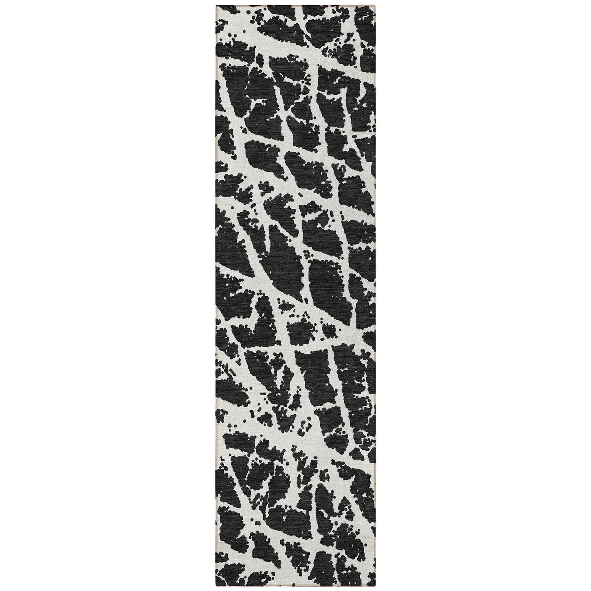 8' Runner Black and White Abstract Washable Non Skid Indoor Outdoor Runner Rug