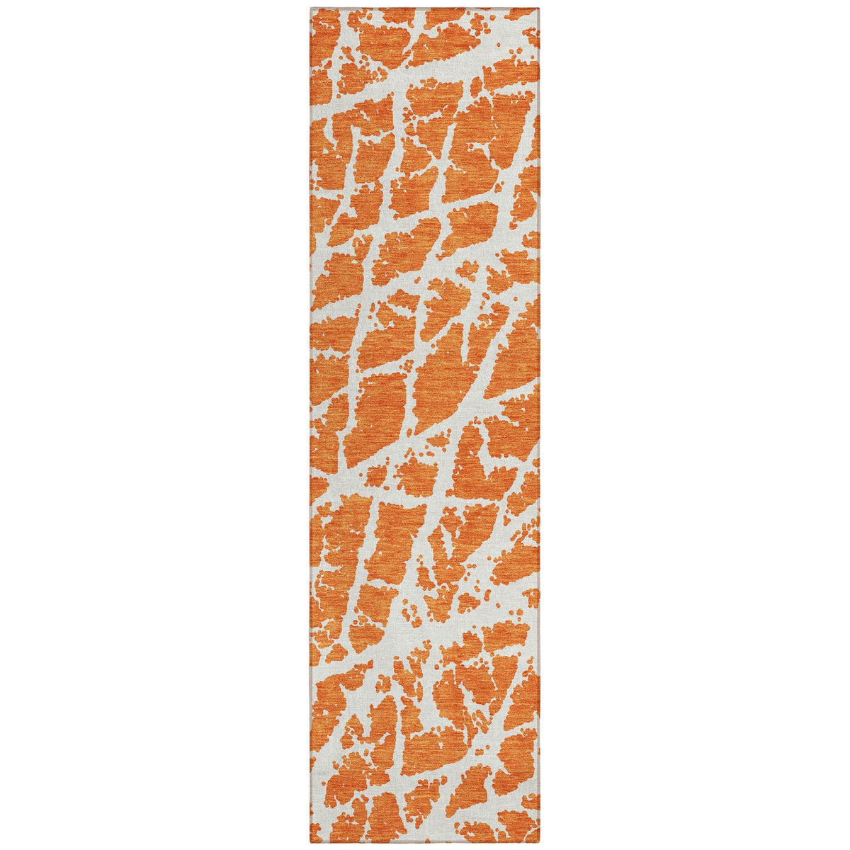 8' Runner Orange and White Abstract Washable Non Skid Indoor Outdoor Runner Rug