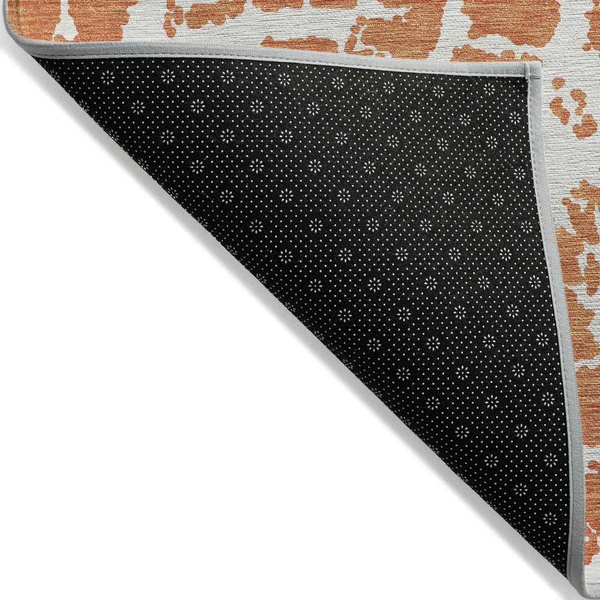 8' Runner Orange and White Abstract Washable Non Skid Indoor Outdoor Runner Rug