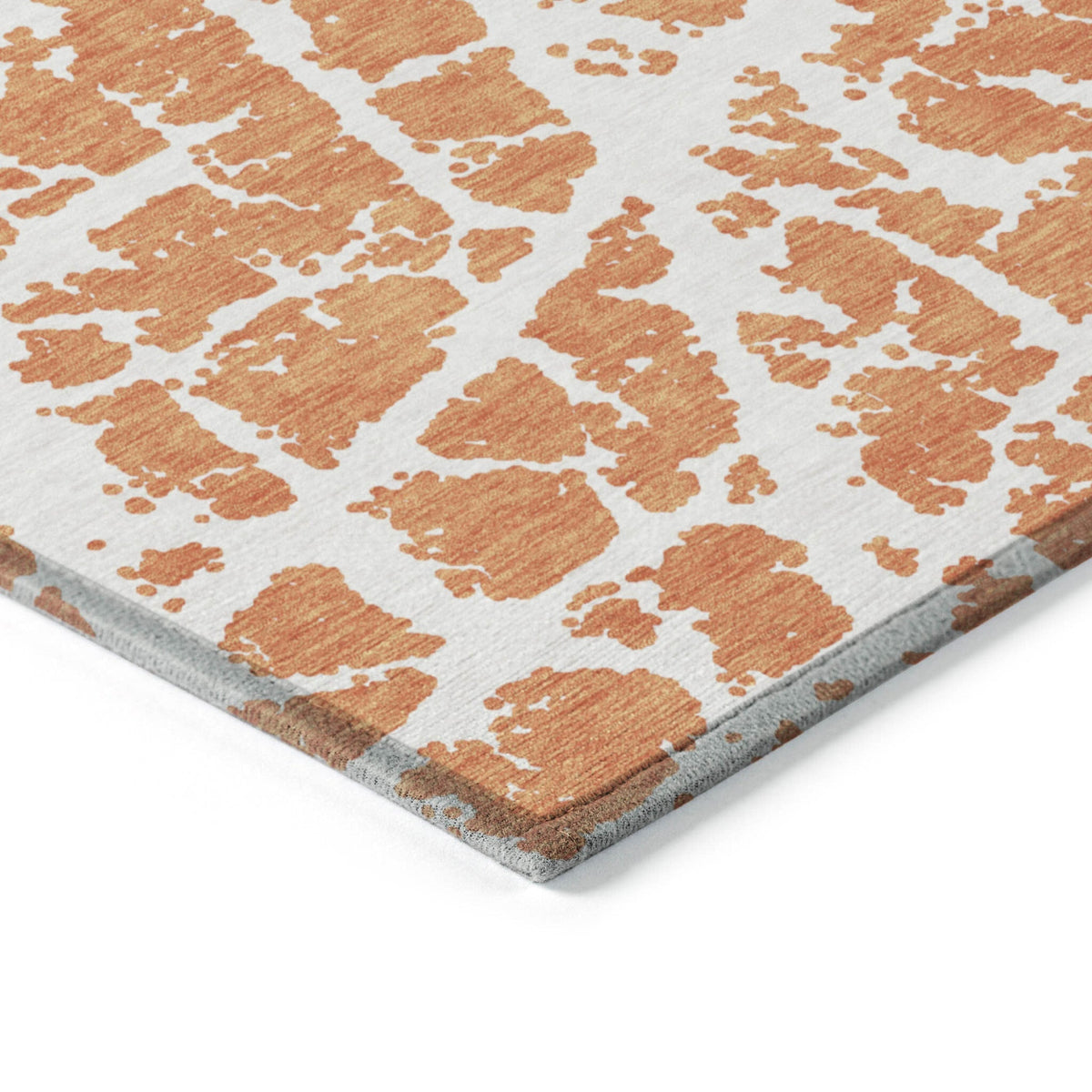 8' Runner Orange and White Abstract Washable Non Skid Indoor Outdoor Runner Rug