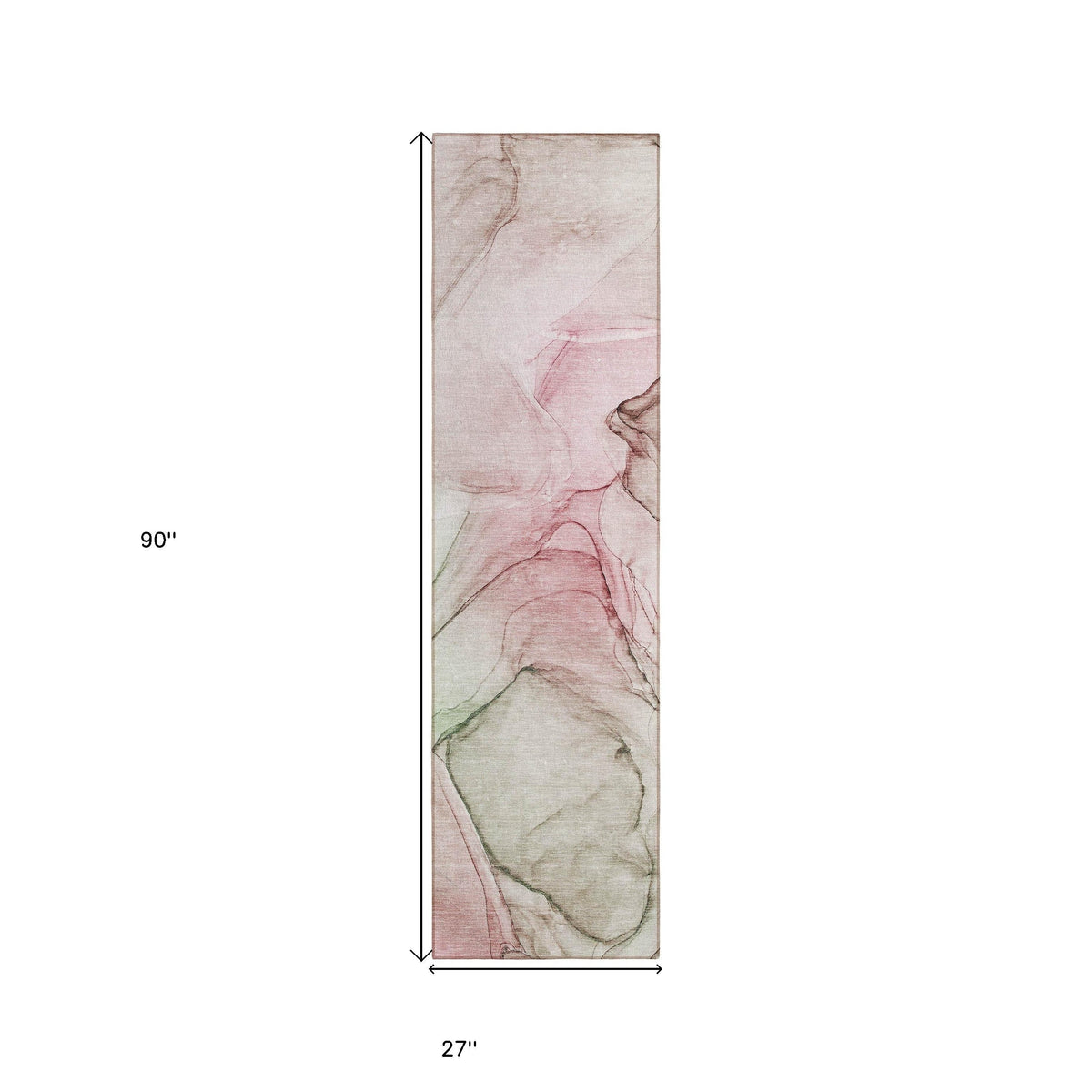 8' Runner Gray and Pink Abstract Washable Non Skid Indoor Outdoor Runner Rug
