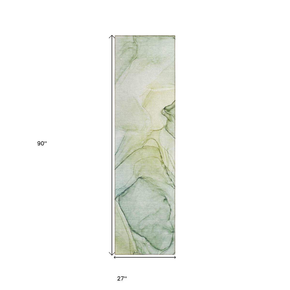 8' Runner Green Abstract Washable Non Skid Indoor Outdoor Runner Rug